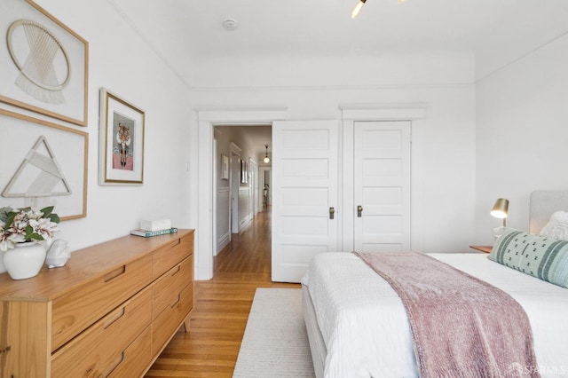 bedroom featuring a closet and light wood-style floors