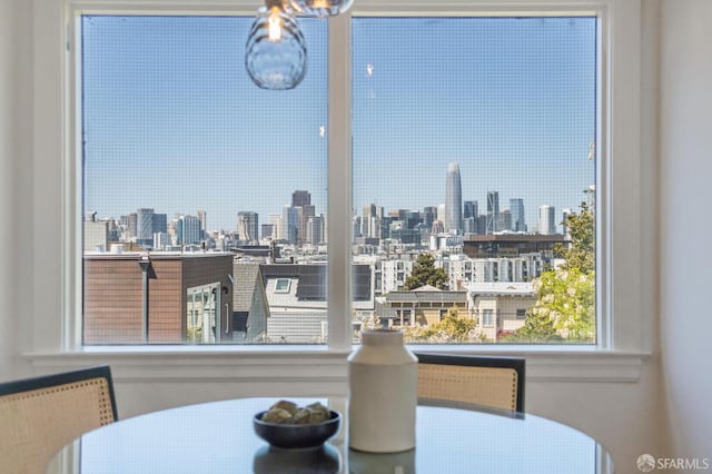 dining room with a view of city