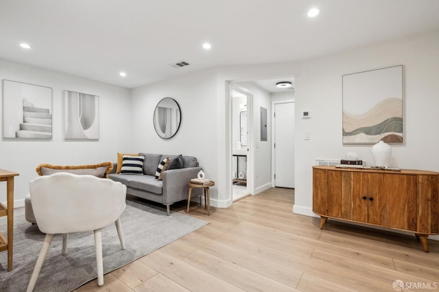 835 Diamond St, San Francisco, CA 94114 - living room featuring light wood finished floors, recessed lighting, baseboards, and electric panel
