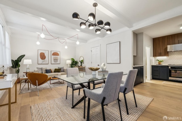 835 Diamond St, San Francisco, CA 94114 - dining room featuring beam ceiling, light wood-style flooring, and a chandelier