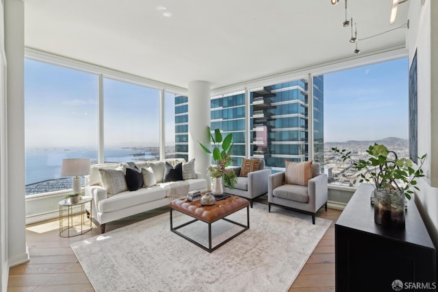 401 Harrison St Unit 45C, San Francisco, CA 94105 - living area with hardwood / wood-style floors and a mountain view