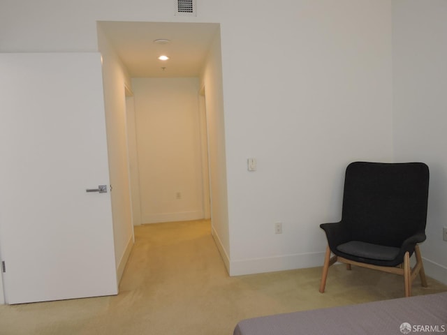 living area with light colored carpet