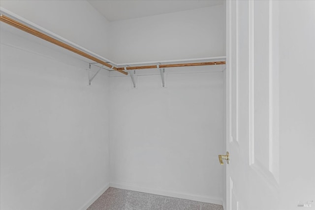 walk in closet featuring light colored carpet