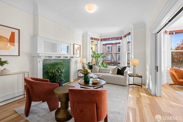 sitting room featuring light hardwood / wood-style flooring