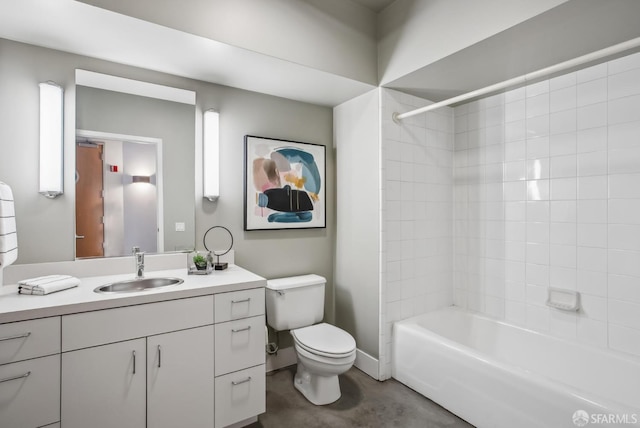 300 Beale St Unit 504, San Francisco, CA 94105 - full bathroom featuring toilet, vanity,  shower combination, concrete floors, and baseboards