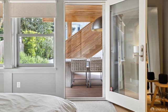 bedroom featuring multiple windows and wood finished floors