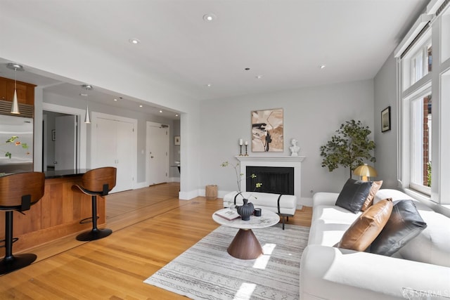 2195 Green St Unit 2, San Francisco, CA 94123 - living room featuring recessed lighting, light wood finished floors, and a fireplace