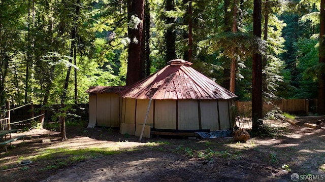490 Huckleberry Ln, Boulder Creek, CA 95006 - view of shed featuring a forest view