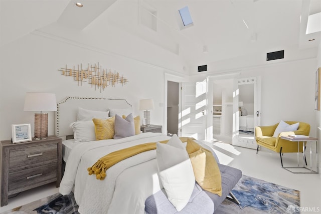 bedroom with a high ceiling