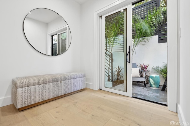 doorway featuring wood finished floors