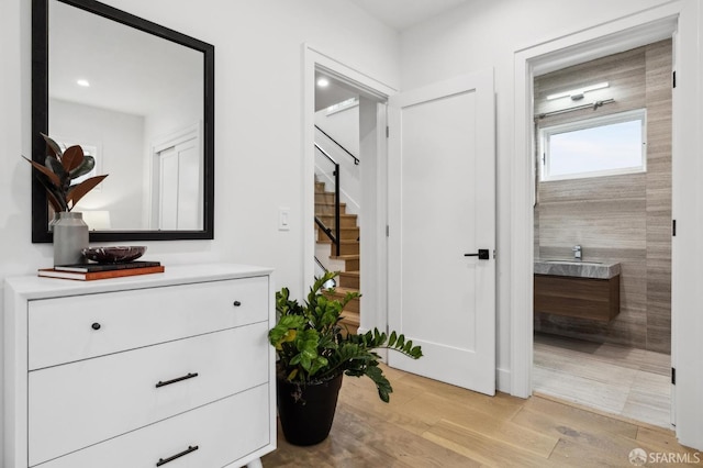 interior space with stairs and light wood-type flooring