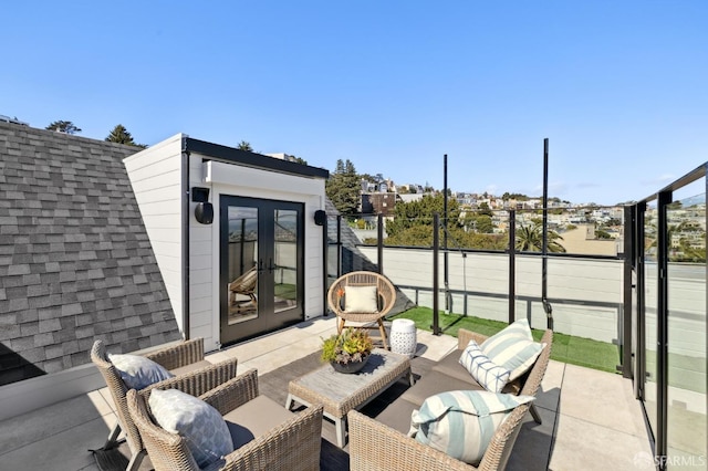 view of patio featuring french doors and an outdoor hangout area