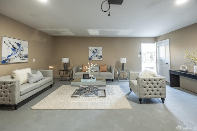 living room featuring concrete floors