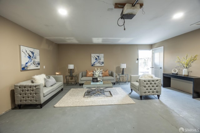 living room with concrete flooring