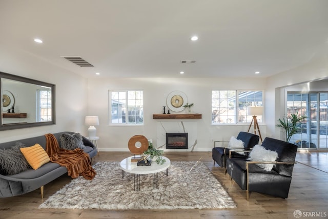 living room with light hardwood / wood-style floors and plenty of natural light