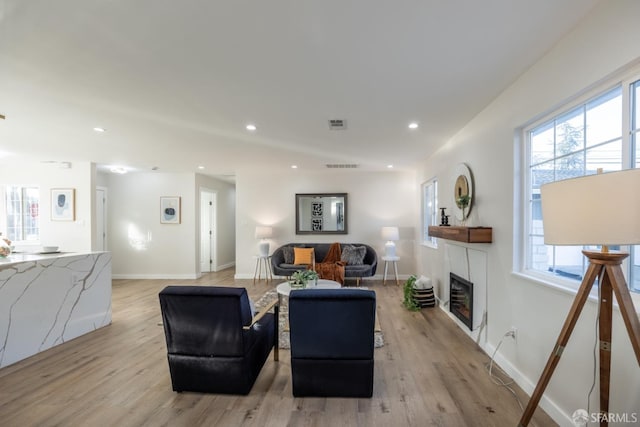 living room featuring light wood-type flooring