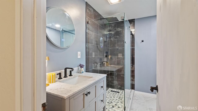 29 Woodcrest Cir, Oakland, CA 94602 - bathroom featuring tiled shower, vanity, and marble finish floors