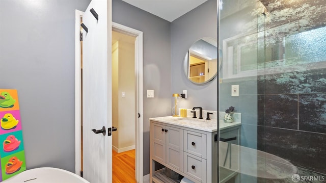 29 Woodcrest Cir, Oakland, CA 94602 - bathroom with vanity, wood finished floors, and a shower