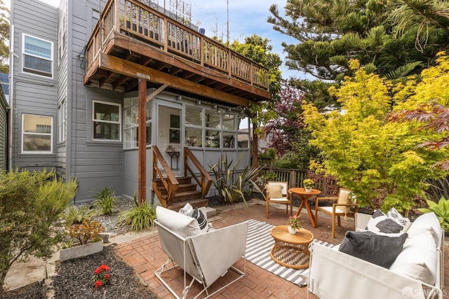 276 Funston Ave, San Francisco, CA 94118 - view of patio / terrace featuring an outdoor living space, entry steps, and a wooden deck