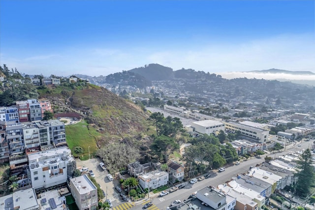 bird's eye view with a mountain view