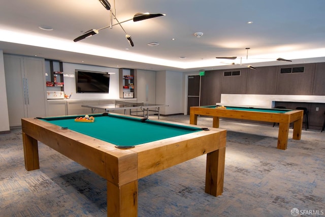 game room featuring carpet flooring and pool table