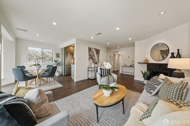 955 Ridgeview Ct Unit C, South San Francisco, CA 94080 - living area featuring dark wood-style floors and recessed lighting