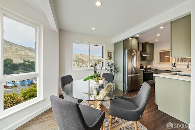 955 Ridgeview Ct Unit C, South San Francisco, CA 94080 - dining room with dark wood-style flooring, recessed lighting, and a mountain view