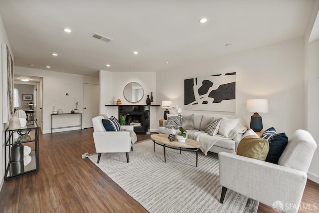 955 Ridgeview Ct Unit C, South San Francisco, CA 94080 - living area featuring wood finished floors, recessed lighting, and a fireplace with raised hearth