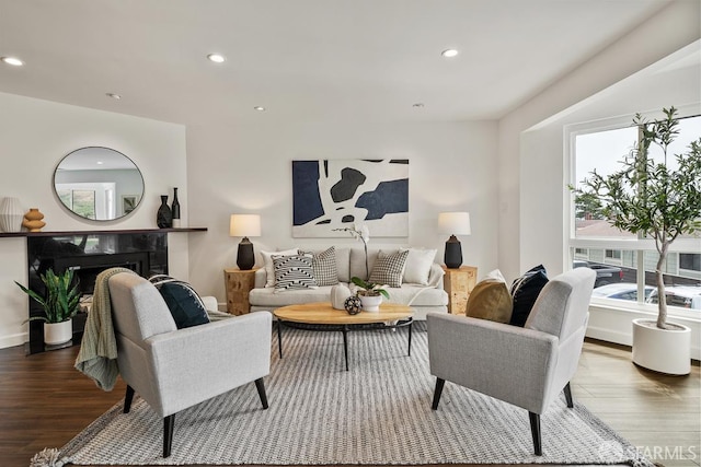 955 Ridgeview Ct Unit C, South San Francisco, CA 94080 - living area featuring wood finished floors, recessed lighting, and a tile fireplace