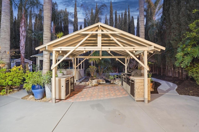 view of home's community with a patio area, a gazebo, and an outdoor kitchen