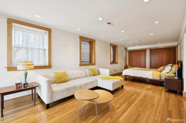 living room with light wood-type flooring