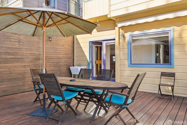 wooden terrace featuring sink