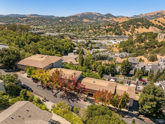 birds eye view of property with a mountain view