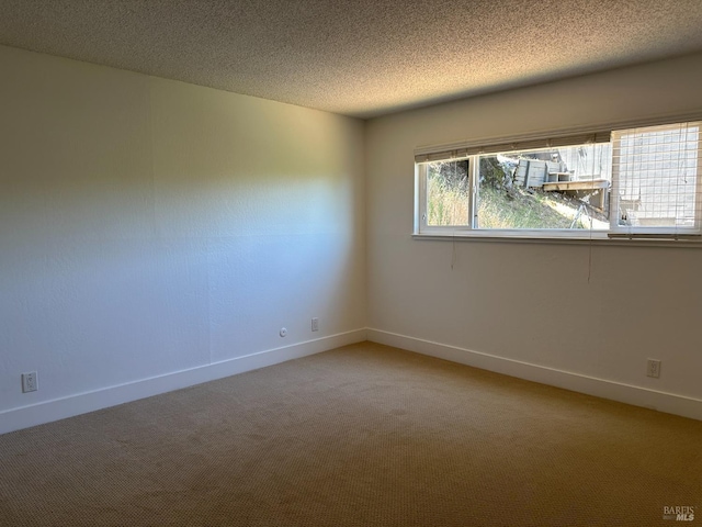 empty room with a textured ceiling and carpet flooring