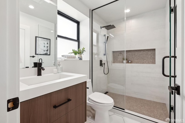 867 33rd Ave, San Francisco, CA 94121 - full bathroom featuring a stall shower, toilet, vanity, and tile patterned flooring