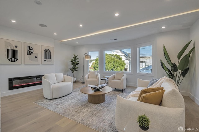 living room with light hardwood / wood-style floors