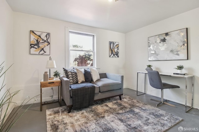 home office with concrete floors
