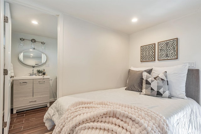718 Whipple Ave, Redwood City, CA 94063 - bedroom with dark wood finished floors, recessed lighting, and a sink