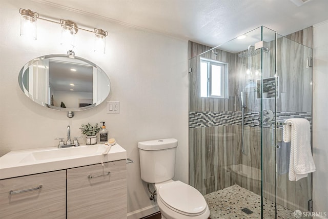718 Whipple Ave, Redwood City, CA 94063 - bathroom with vanity, a shower stall, toilet, and baseboards