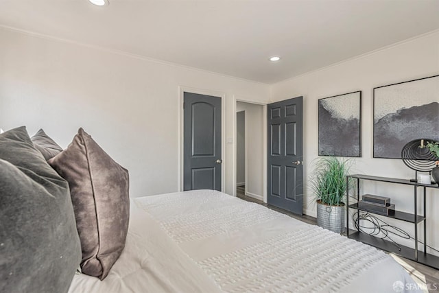 718 Whipple Ave, Redwood City, CA 94063 - bedroom with crown molding, baseboards, and recessed lighting