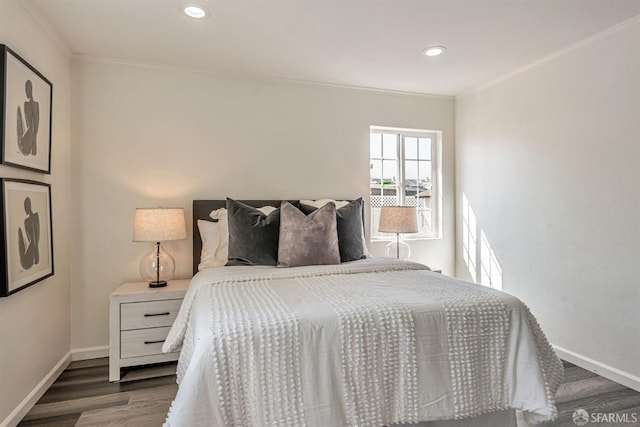 718 Whipple Ave, Redwood City, CA 94063 - bedroom featuring ornamental molding, baseboards, wood finished floors, and recessed lighting