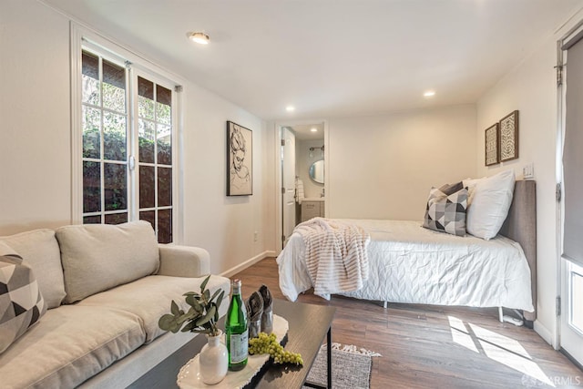 718 Whipple Ave, Redwood City, CA 94063 - bedroom with wood finished floors, recessed lighting, baseboards, and ensuite bathroom