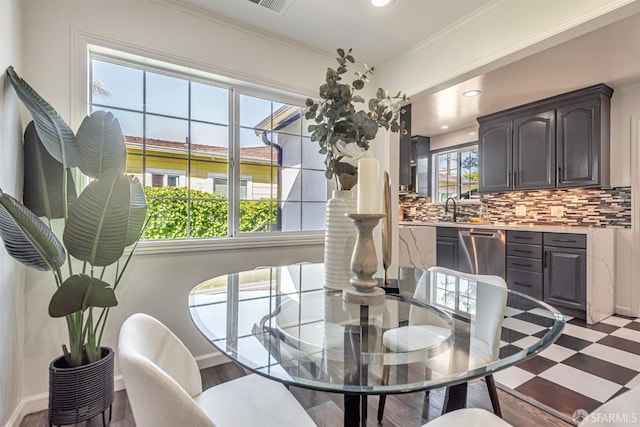 718 Whipple Ave, Redwood City, CA 94063 - dining space with crown molding, recessed lighting, and baseboards