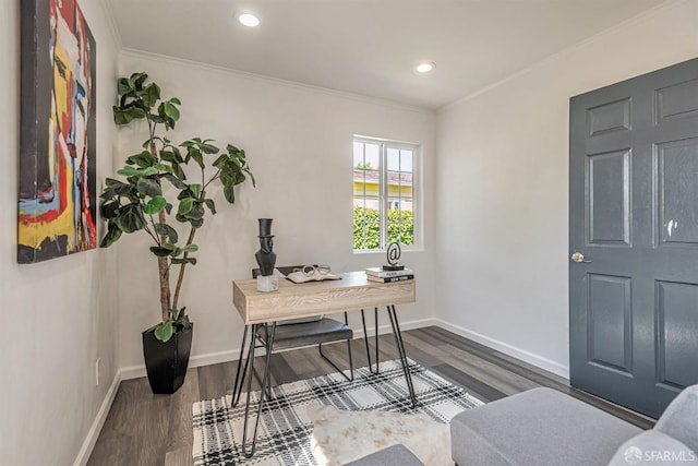 718 Whipple Ave, Redwood City, CA 94063 - office space featuring dark wood finished floors, baseboards, ornamental molding, and recessed lighting