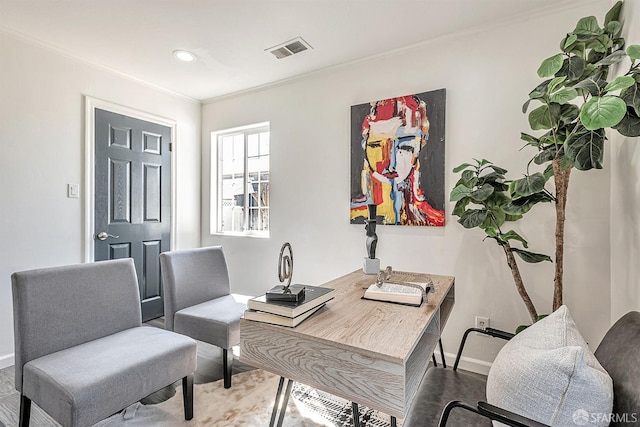 718 Whipple Ave, Redwood City, CA 94063 - office featuring baseboards, crown molding, and recessed lighting