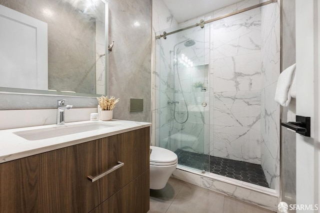 2219 Bryant St, San Francisco, CA 94110 - bathroom featuring vanity, toilet, an enclosed shower, and tile patterned flooring