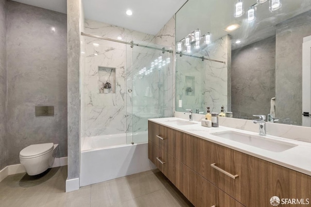 2219 Bryant St, San Francisco, CA 94110 - full bathroom featuring toilet, tile patterned floors, enclosed tub / shower combo, and vanity