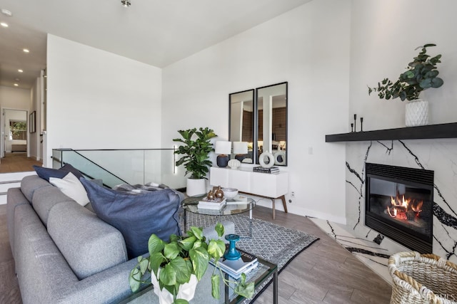 608 Missouri St Unit A, San Francisco, CA 94107 - living area featuring wood finished floors, a high end fireplace, and recessed lighting