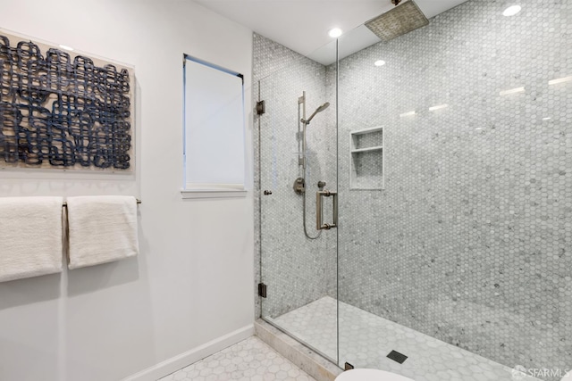 2464 Alida St, Oakland, CA 95602 - bathroom featuring a shower stall, tile patterned floors, and recessed lighting