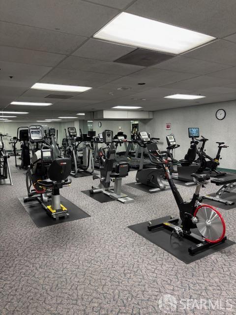 601 Van Ness Ave Unit 1102, San Francisco, CA 94102 - gym with a paneled ceiling and carpet floors